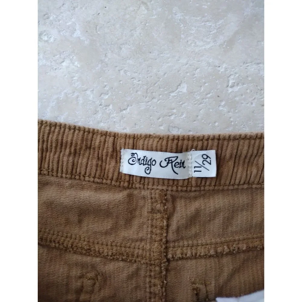 INDIGO REIN Mini Skirt Women Junior 11/29 Golden Tan Corduroy Button Fly Cut Off